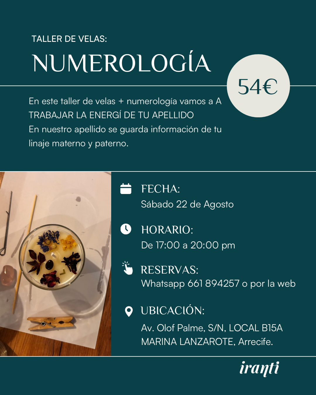 Taller de velas + Numerología 22 de Agosto