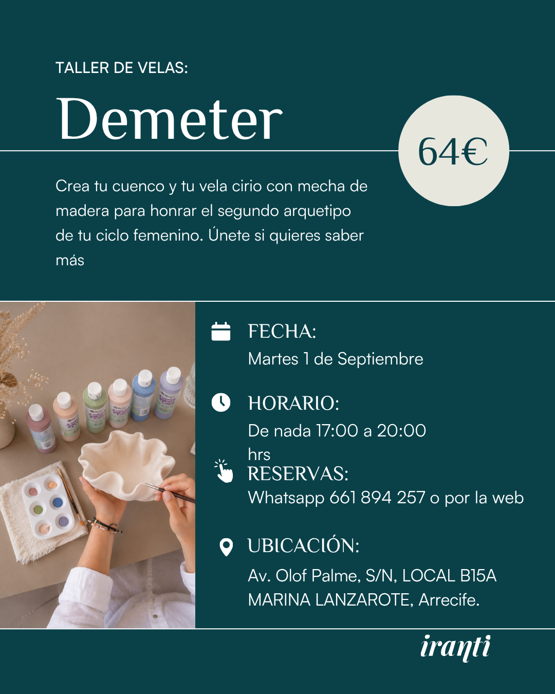 Taller Demeter - Cerámica + vela / 1 de Septiembre
